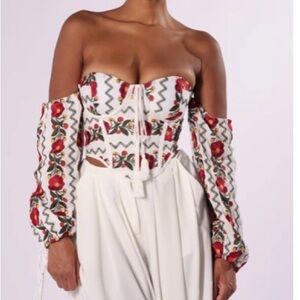 AKIRA Floral Off-Shoulder Blouse - Red and Green